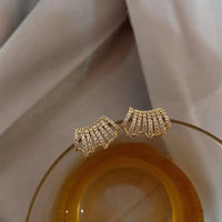 Korean Quality Gold Plated Diamond Luxury Multilayer C Shape Stud Earrings