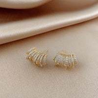 Korean Quality Gold Plated Diamond Luxury Multilayer C Shape Stud Earrings