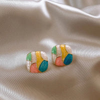 Korean Style Color Block Square Stud Earring For Women