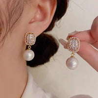 Korean Style Exquisite Gold Plated Geometric Pearl Drop Earring