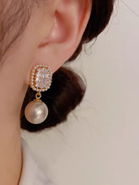 Korean Style Exquisite Gold Plated Geometric Pearl Drop Earring