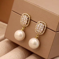 Korean Style Exquisite Gold Plated Geometric Pearl Drop Earring