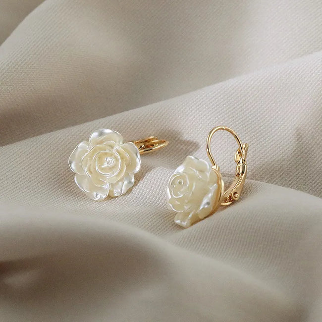 Korean Style Flower Shape Pearl Hoop Earring