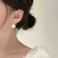 Korean Style Flower Shape Pearl Hoop Earring