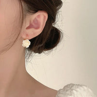 Korean Style Flower Shape Pearl Hoop Earring