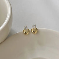 Korean Style Gold Plated Heart Shape Zircon Stud Earring