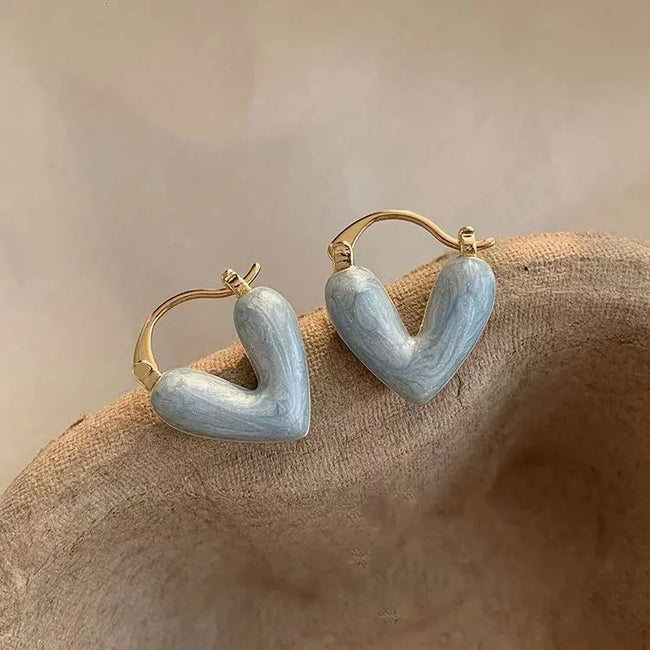 Korean Style Heart Shape Light Blue Color Hoop Earring