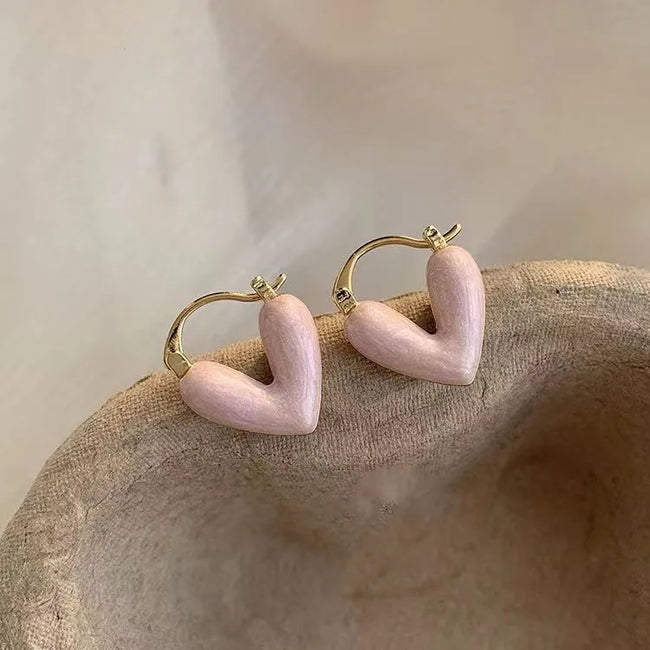 Korean Style Heart Shape Light Pink Color Hoop Earring