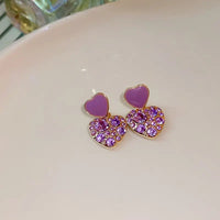 Lavender Color Heart Shaped Rhinestone Drop Earring