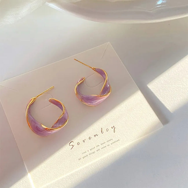 Lavender Color Irregular Hoop Earrings For Women