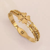 Anti-Tarnish 18K Gold Plated Lucky Leaf Stainless Steel Bracelet