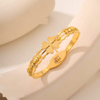 Anti-Tarnish 18K Gold Plated Lucky Leaf Stainless Steel Bracelet
