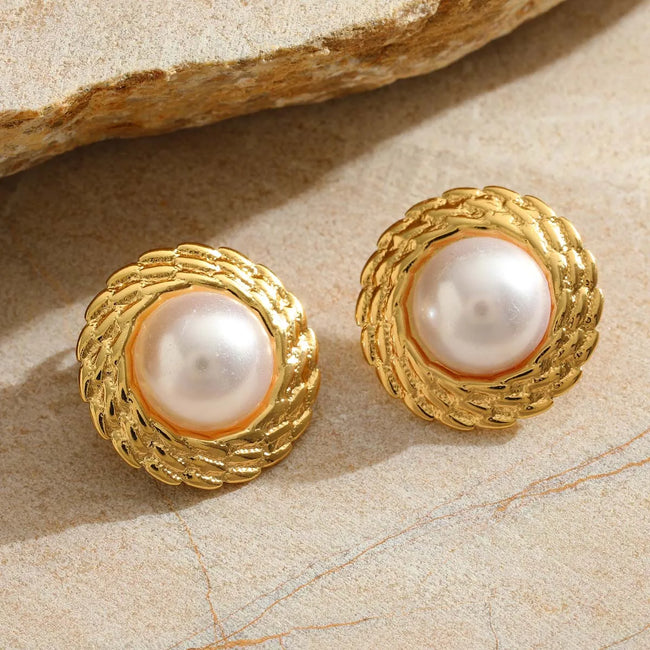 Lumière Anti-Tarnish Pearl Round Stud Earrings