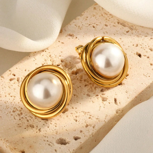 Lustre Knot – Anti-Tarnish Pearl Studs