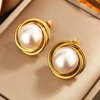 Lustre Knot – Stainless Steel Pearl Studs