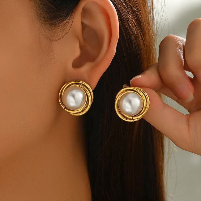 Lustre Knot – Stainless Steel Pearl Studs