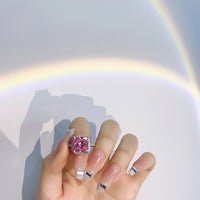 Luxurious Princess Cut Pink Color Zircon Diamond Ring