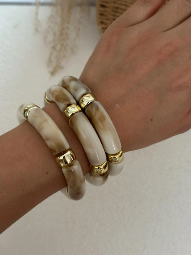 Marble White Resin & Acrylic Stretch Bracelet – Set of 3