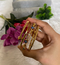 Nail, Bamboo & Evil Eye Bangle Stack — Anti-Tarnish 18K Gold Set of 3