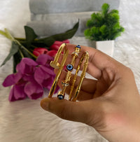 Nail, Bamboo & Evil Eye Bangle Stack — Anti-Tarnish 18K Gold Set of 3