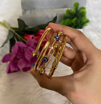 Nail, Bamboo & Evil Eye Bangle Stack — Anti-Tarnish 18K Gold Set of 3