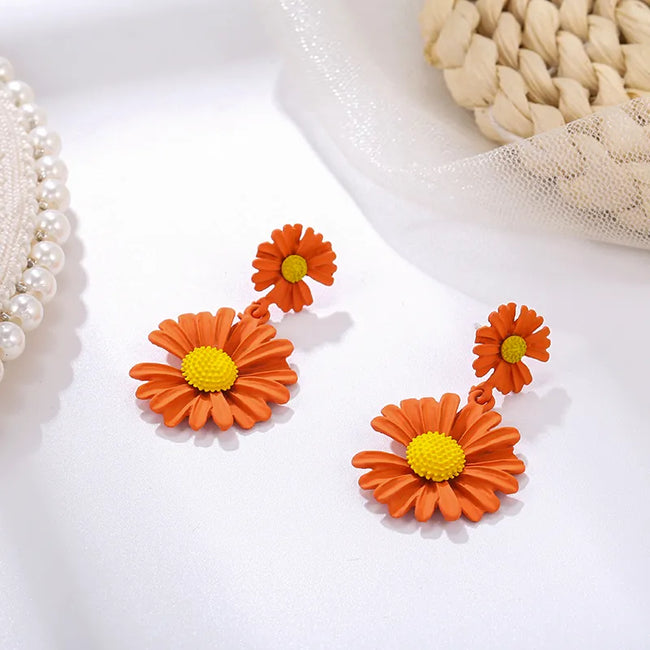 Orange Color Desi Flower Long Earring