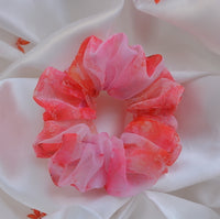 Orange Printed Organza Regular Size Hair Scrunchie - Soft & Romantic Accessory