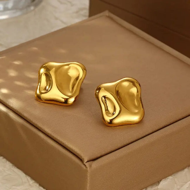 Orla Anti-Tarnish Dented Square Stud Earrings