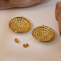 18K Gold Plated Stainless Steel Over Size Round Shaped Statement Stud Earring