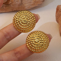 18K Gold Plated Stainless Steel Over Size Round Shaped Statement Stud Earring