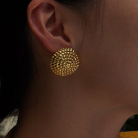 18K Gold Plated Stainless Steel Over Size Round Shaped Statement Stud Earring