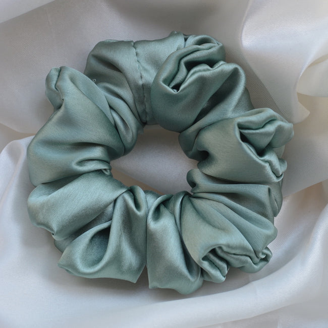 Pastel Green Color Premium Satin Scrunchie Regular Size - Soft & Silky Hair Accessory