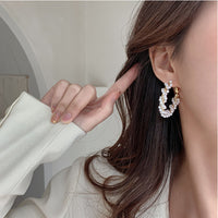 Pearl Braided Circle Hoop Earrings For Women