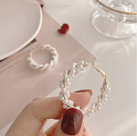 Pearl Braided Circle Hoop Earrings For Women