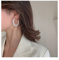 Pearl Braided Circle Hoop Earrings For Women