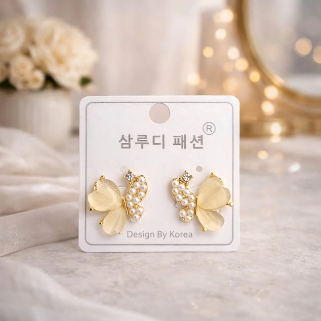 Pearl Butterfly Korean Stud Earrings