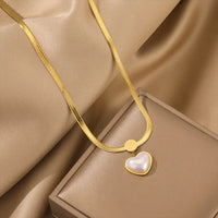 Stainless Steel Pearl Love Heart Pendant 18K Gold Plated Necklace