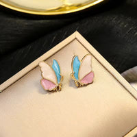 Pink Blue Flying Butterfly Stud Earrings