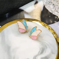 Pink Blue Flying Butterfly Stud Earrings