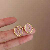 Pink Color Tulip Flower Enamel Stud Earring