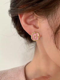 Pink Color Tulip Flower Enamel Stud Earring
