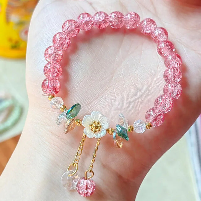 Pink Crystal Beaded Bracelet For Girls