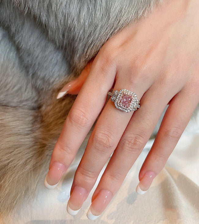Pink Diamond Rhinestones Statement Ring