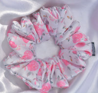 Pink Dreamy Flower Print Premium Quality Satin Scrunchie
