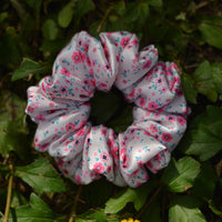 Pink Flower Print Premium Quality Satin Scrunchie