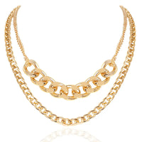 Retro Gold Plated Alloy Thick Chain Double Layer Necklace