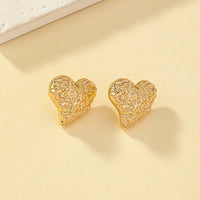Retro Uneven Heart Shape Gold Plating Stud Earrings