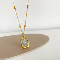 Anti-Tarnish Stainless Steel Rose Engraved pendant 18K Gold Plated Necklace