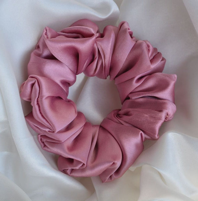 Rosy Pink Color Premium Satin Scrunchie Regular Size - Soft & Silky Hair Accessory