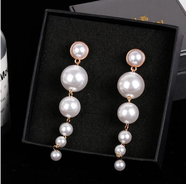 Round Pearls Long Tassel Beaded Earrings For Women